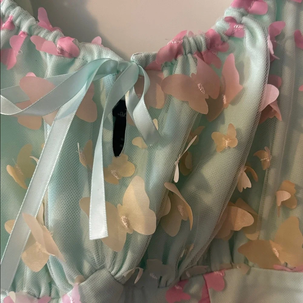 Pastel Rainbow Butterfly Dress XL fairy mesh scoop neck - Picture 3 of 10